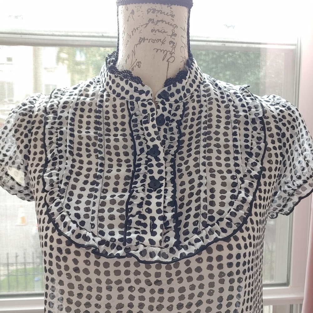 Maurices Black/White Sheer Spotted Blouse